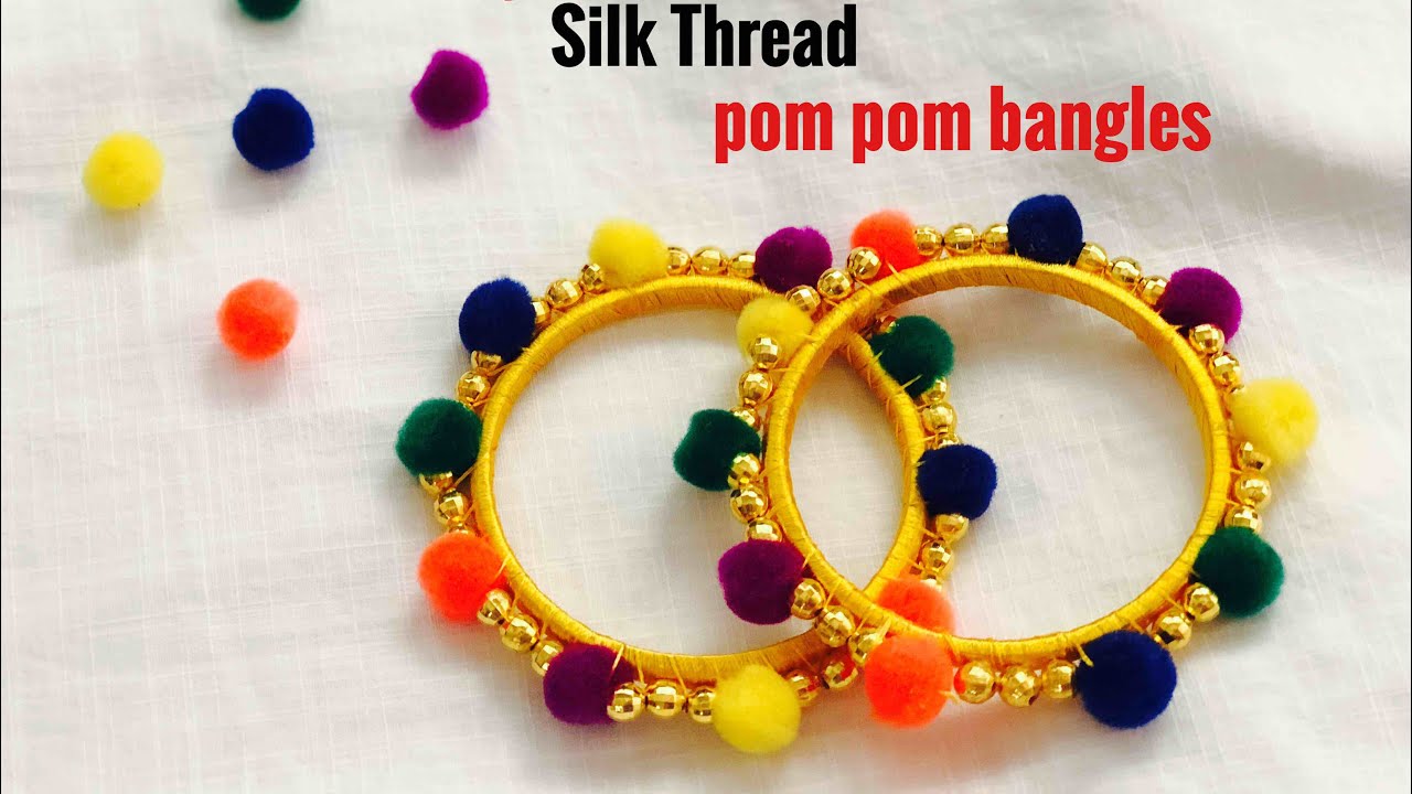 Making Silk Thread Pom Pom Bangles||Colorful Pom Pom Bangles (Tutorial)