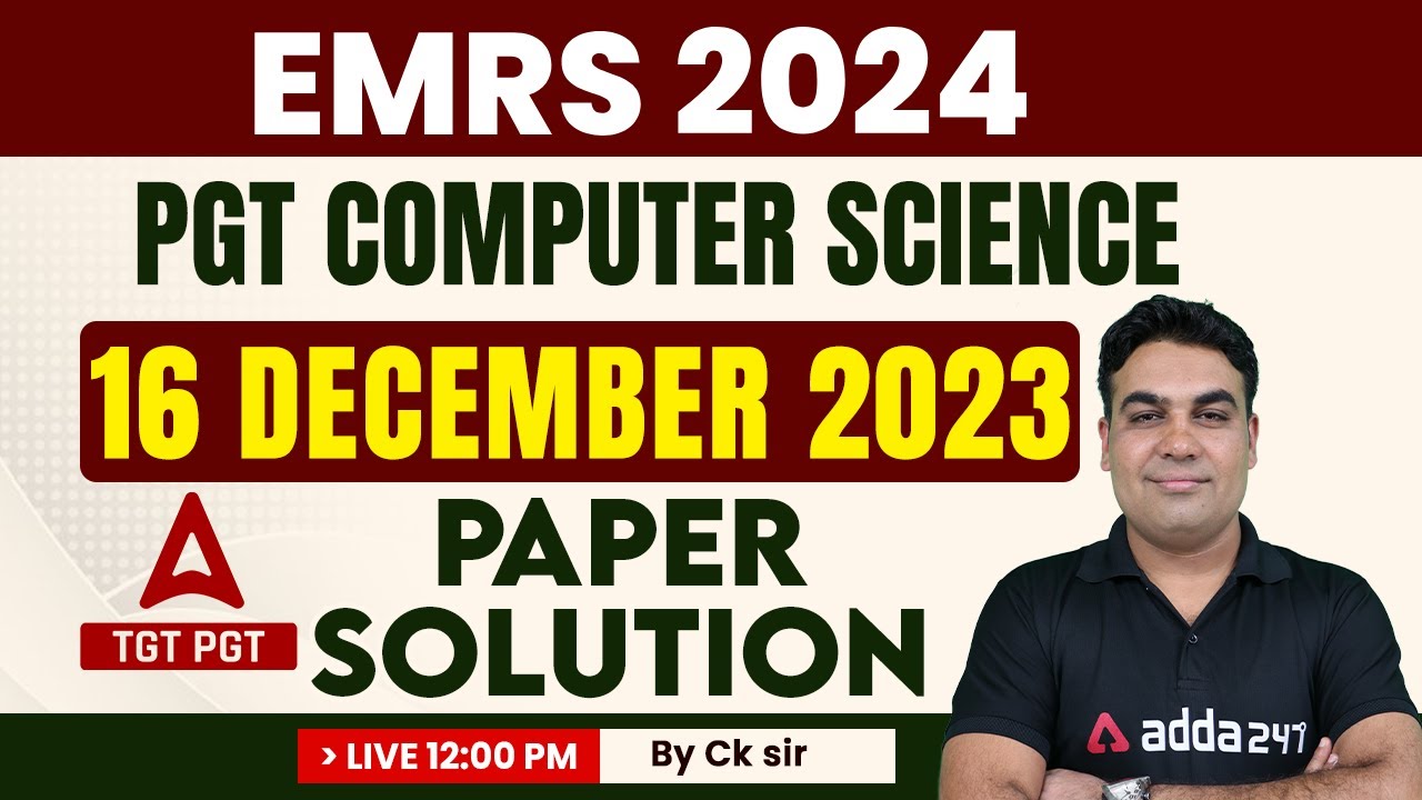 EMRS PGT Computer Science Previous Year Question Paper | PGT Computer Science By CK Sir