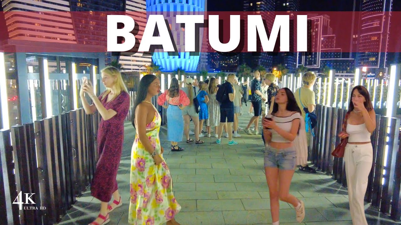 🇬🇪 4K HDR |  Батуми 2024 После наступления темноты: потрясающая вечерняя прогулка по Батуми