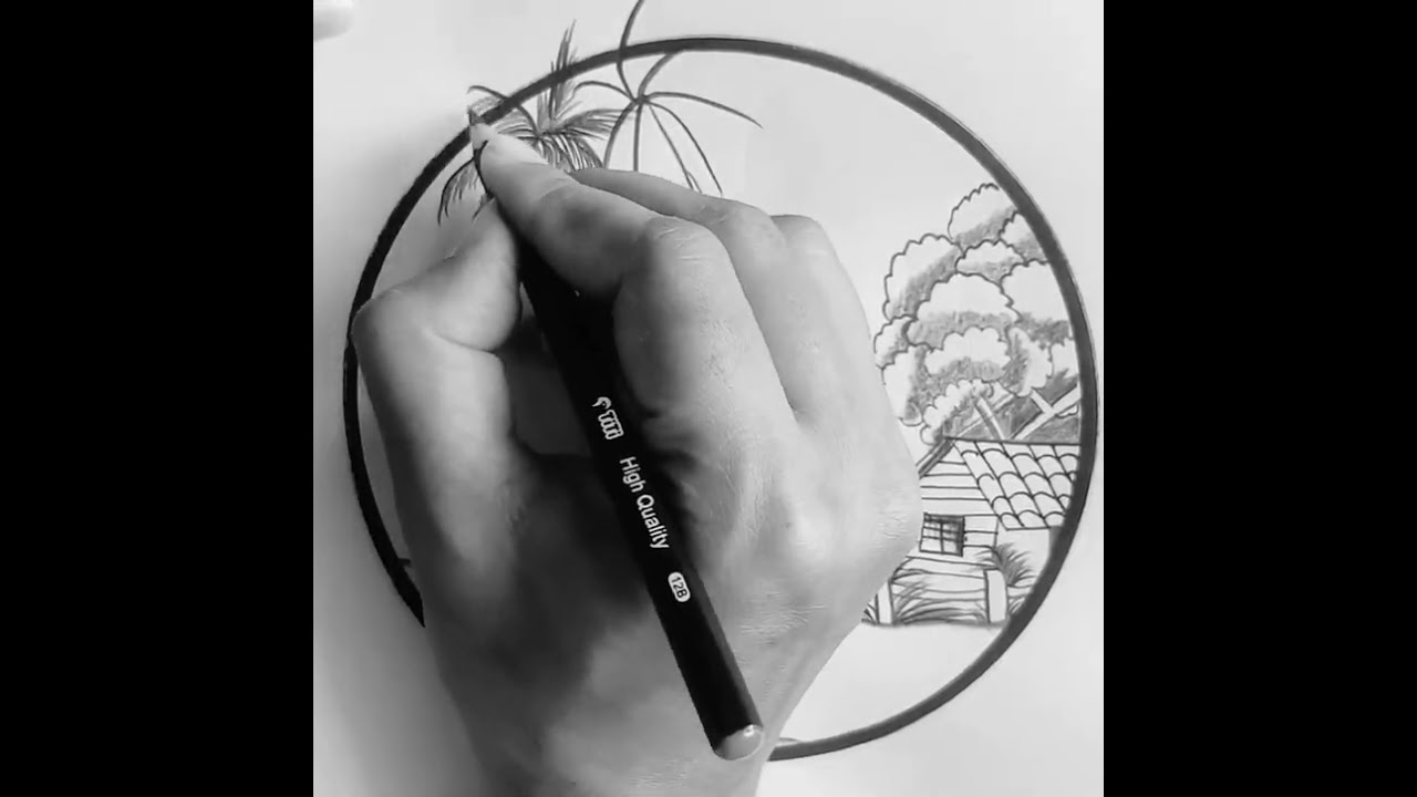 Satisfying riverside nature drawing by pencil .. 
