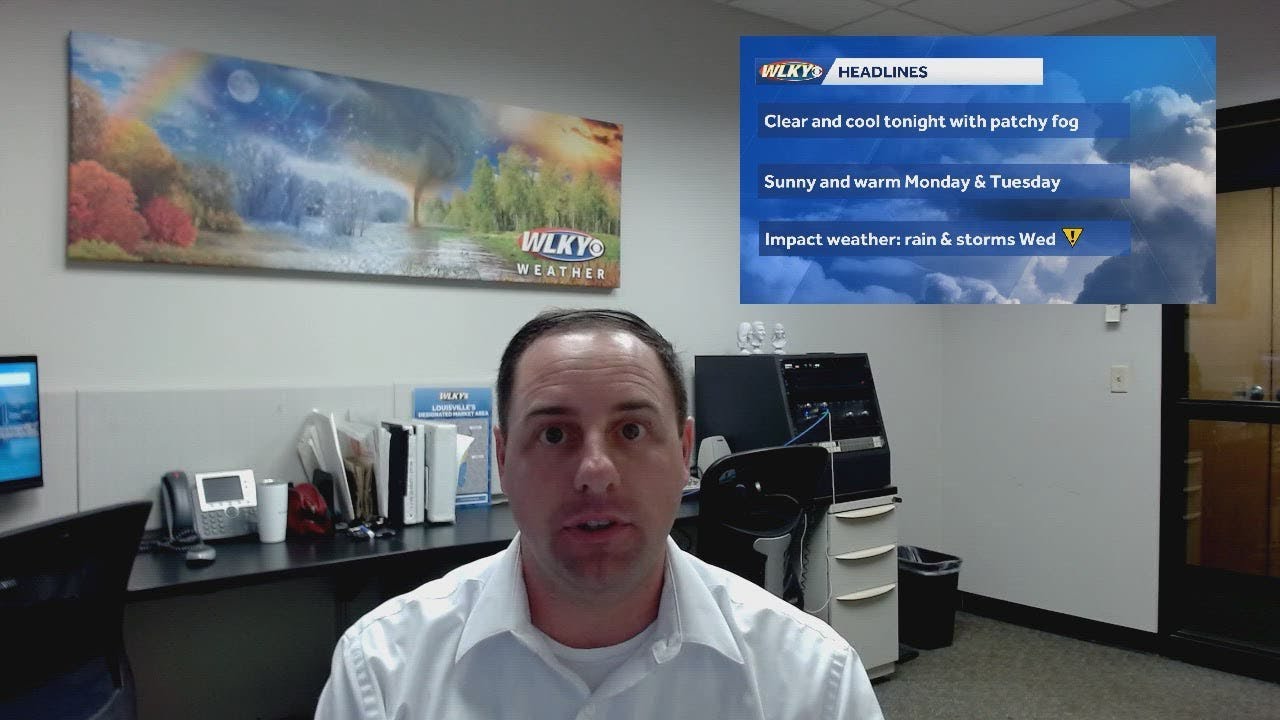 Sunny and warm to start the week then storms arrive Wednesday