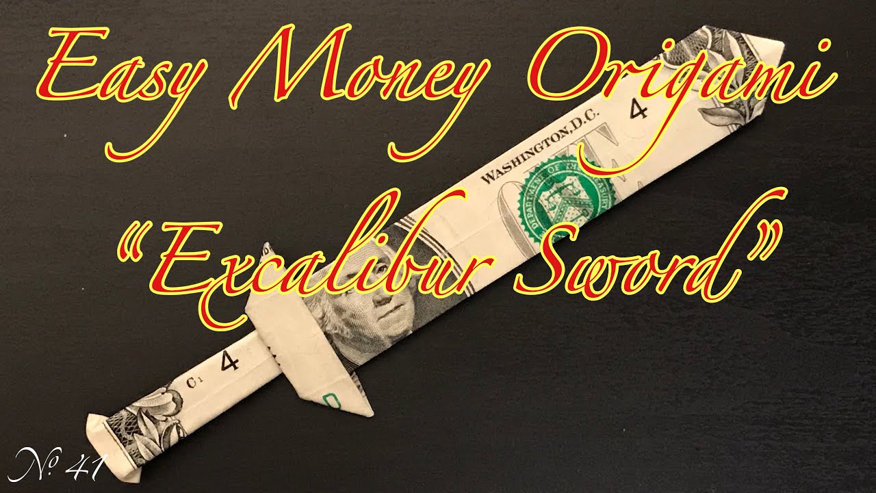 $1 Money Origami 剣 “Excalibur Sword” US dollar bill origami, Gift idea / お札で折り紙