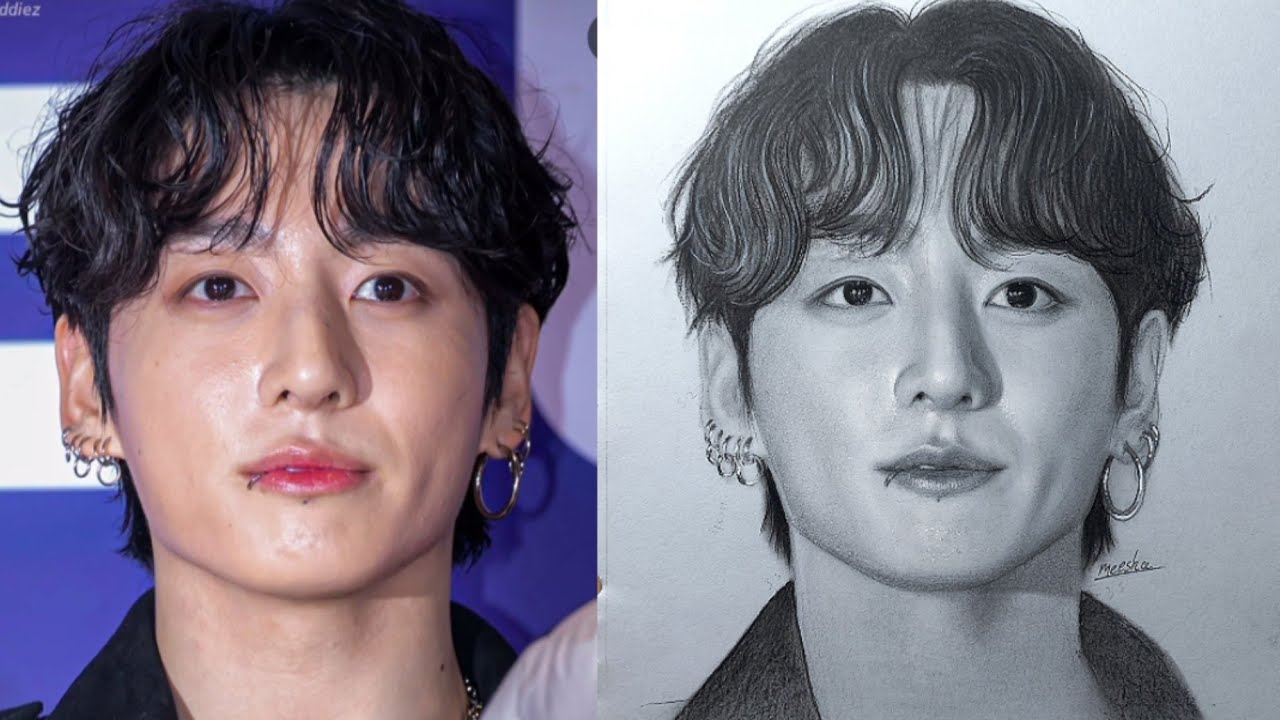 [BTS] Jungkook Drawing outline and shading tutorial step-by-step| How to Draw BTS Jungkook easy 