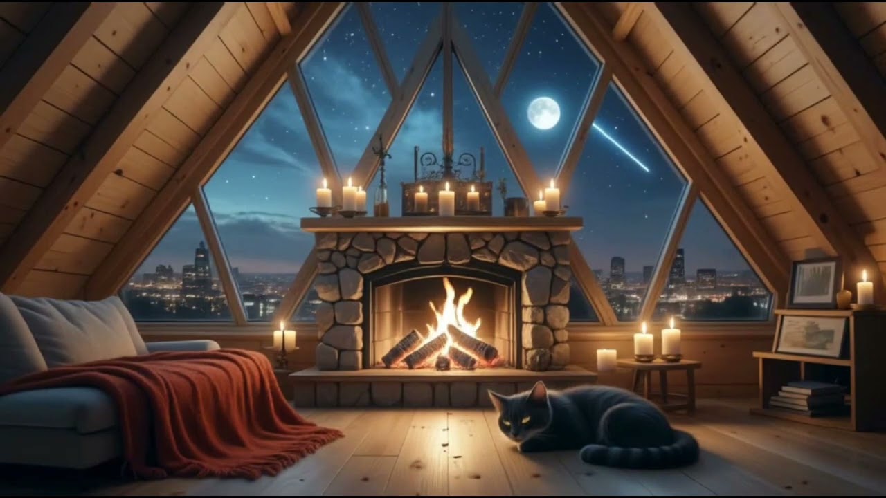 Celestial Skyline Fireplace Jazz Cat Vibes
