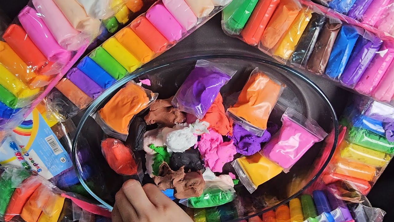 Satisfying Multiple Colors of Clay Mixing Video ASMR! Clay Squishing, Stretching, and Folding!
