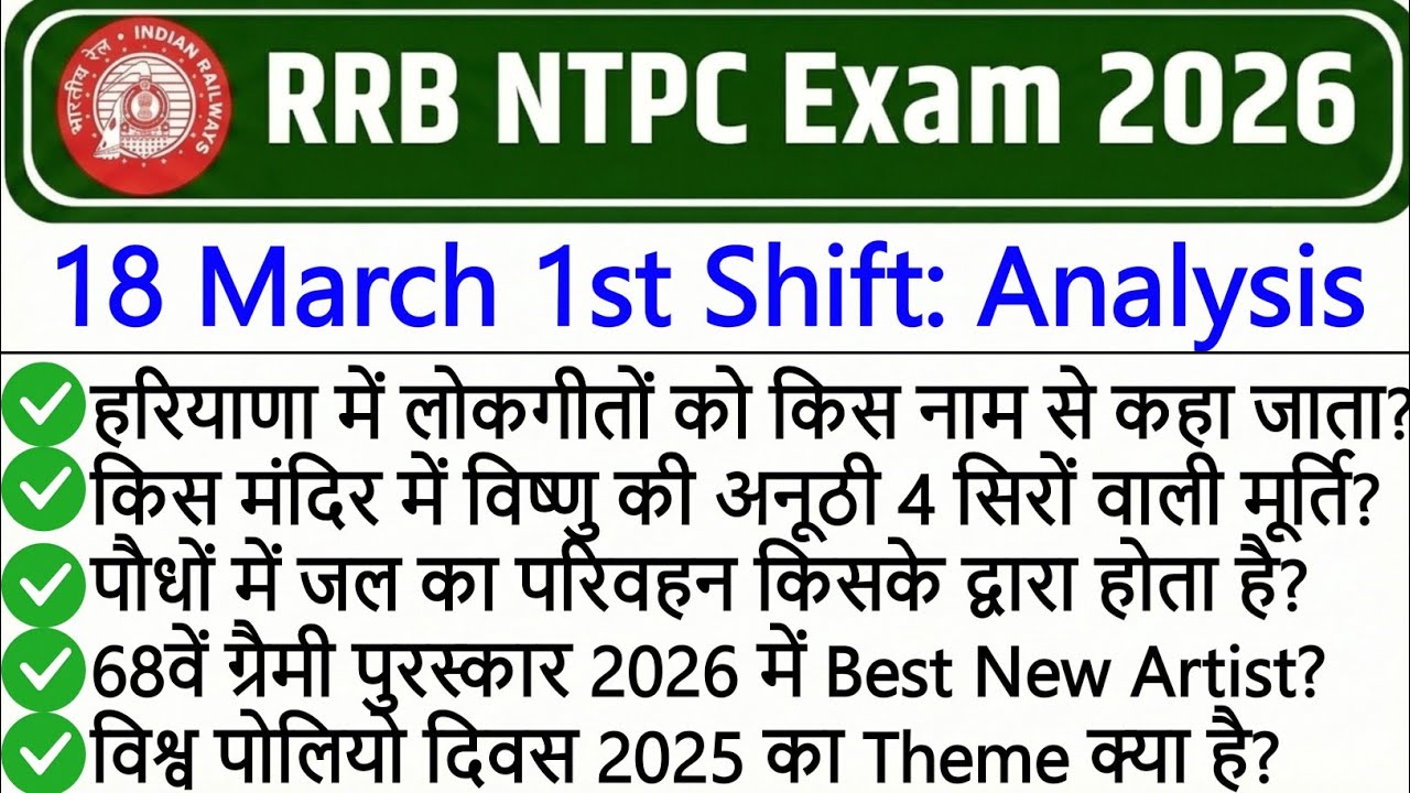 RRB NTPC 18 March 1st Shift Paper Analysis 2026 | RRB NTPC Exam Today Analysis 2026