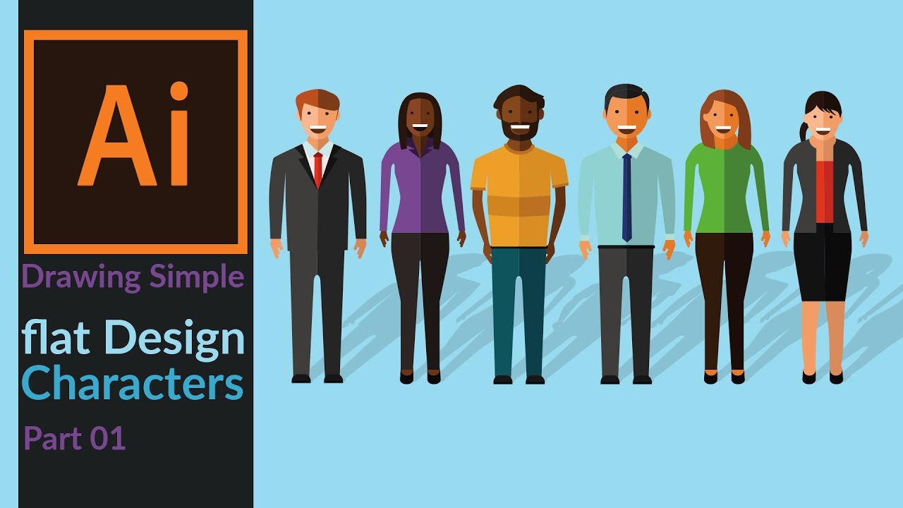 How to draw Simple flat design characters (office employees) in Adobe illustrator - Characters 01