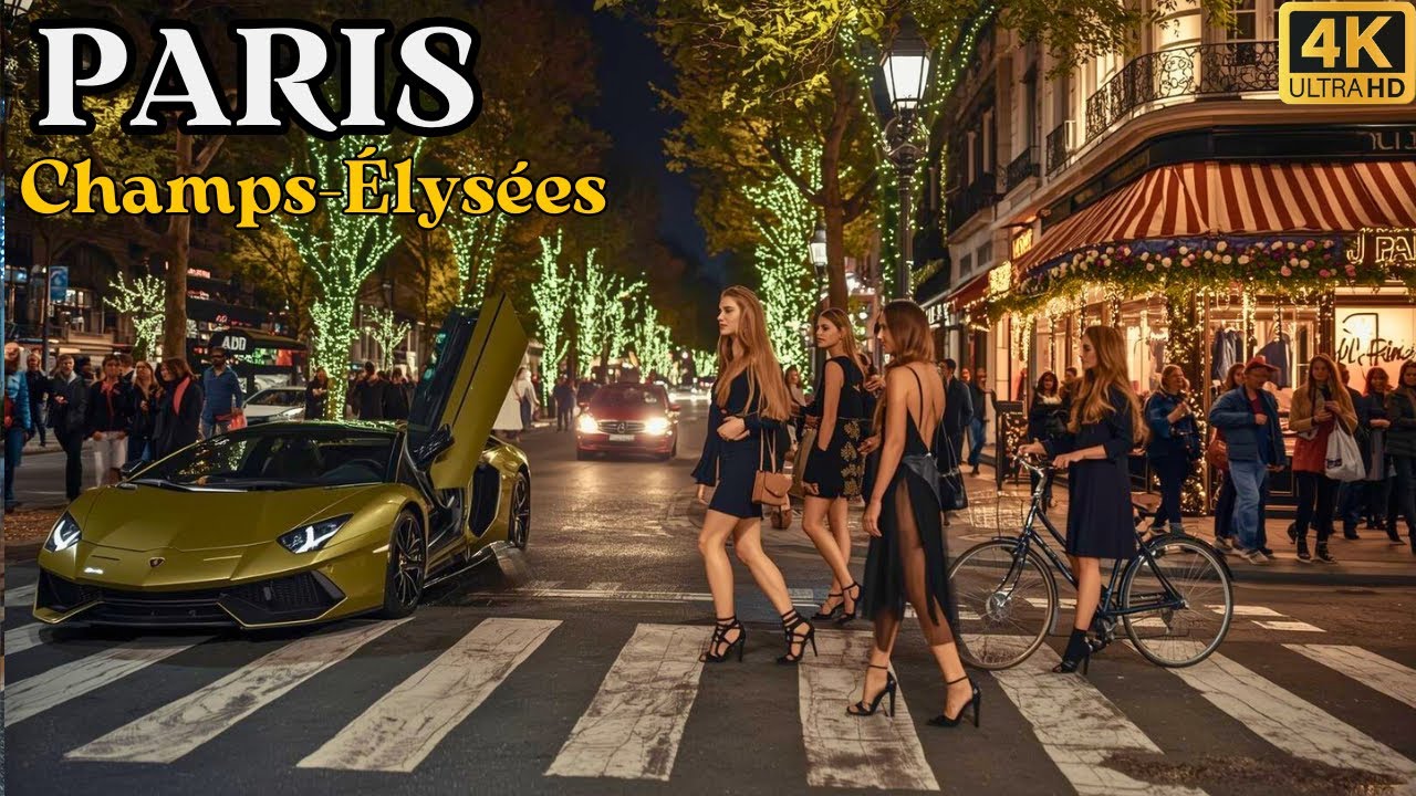 Paris Night Walk: Champs-Élysées & Arc de Triomphe 4K | Nightlife in Paris
