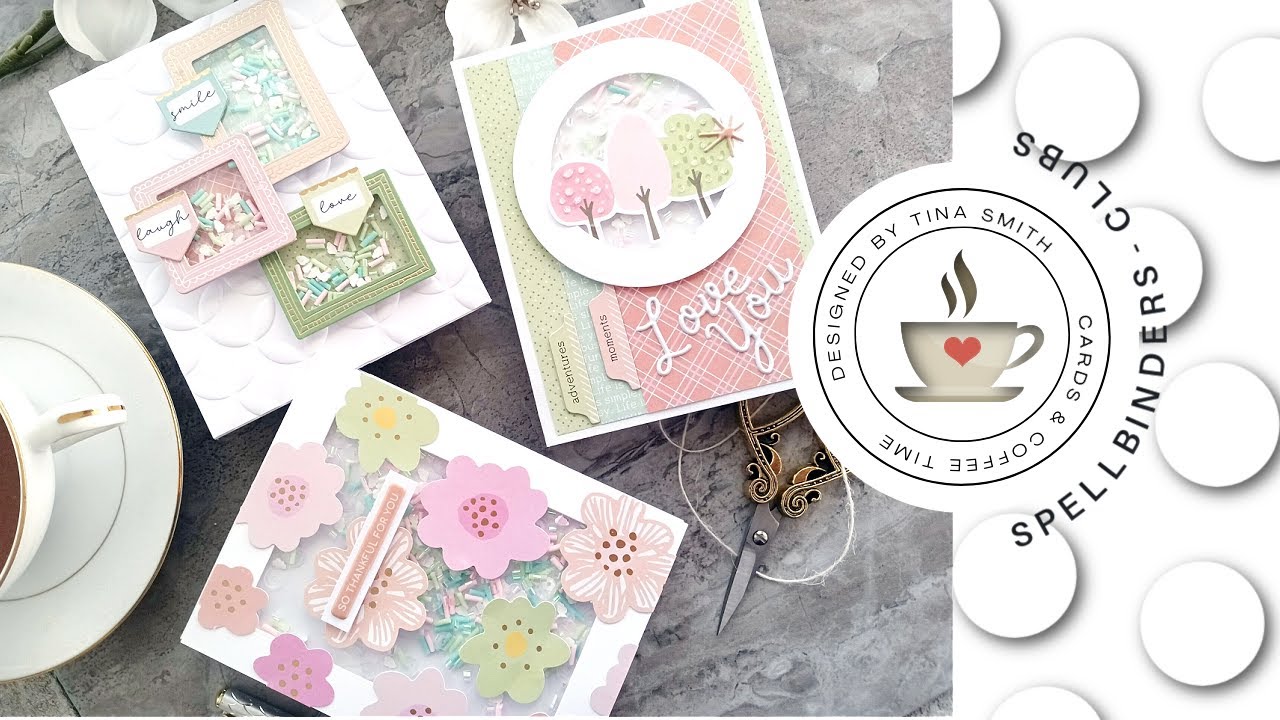 A trio of Shaker Cards with the Spellbinders Quick & Easy Card Kit for May 2023