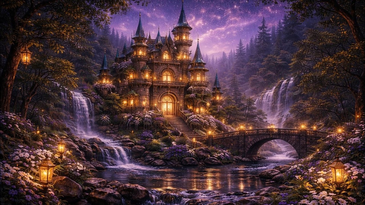 Ambient Waterfall Sounds | Relaxing Fantasy Castle Falls for Focus & Rest
