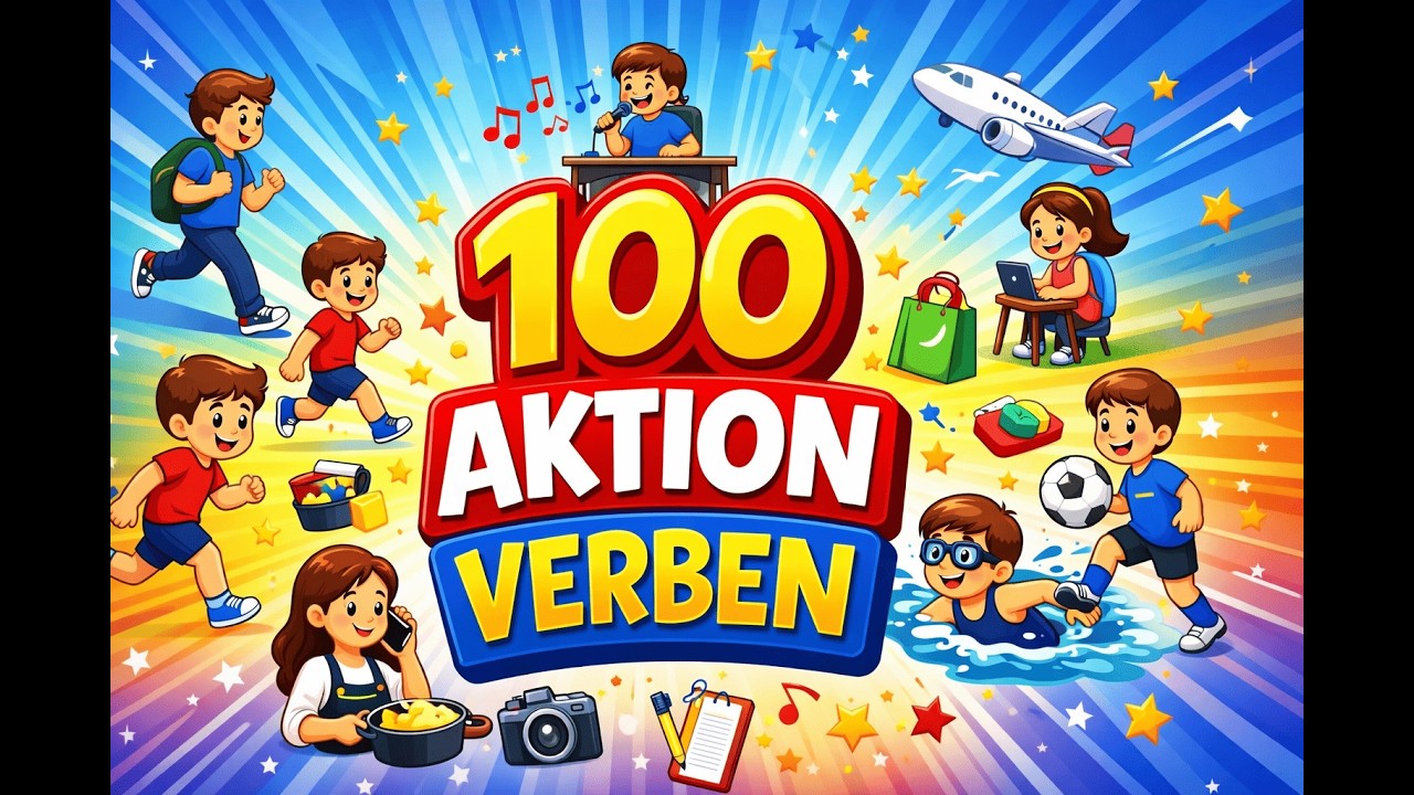 100 Aktionsverben auf Deutsch mit Sätzen – Animation | Was machst du gerade? | Tägliche Sätze A1-A2