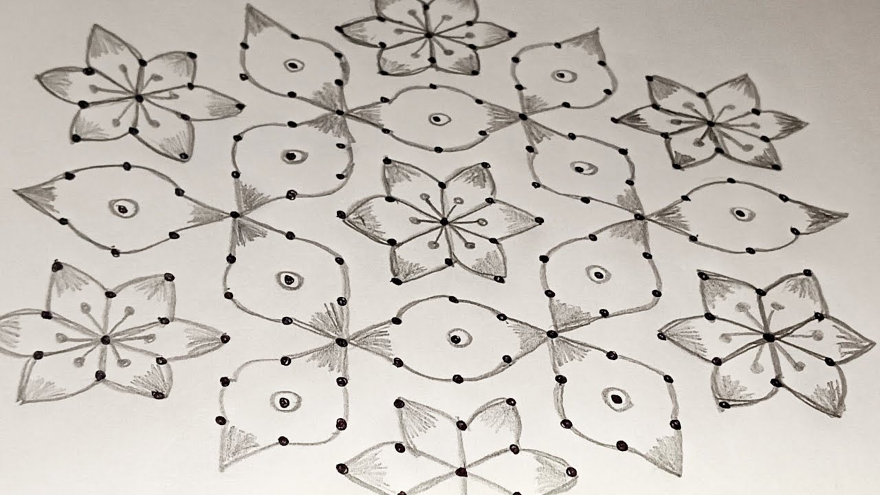 15*8 middle Dots Festival Rangoli Design | rangoli design | simple rangoli design ......