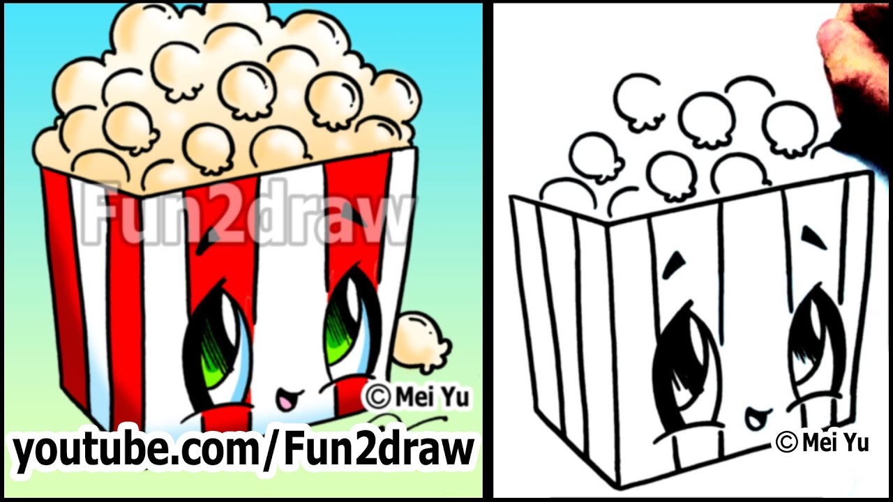 Movie Popcorn - How to Draw Toons (Easy Cartoon Art Lesson) | Fun2draw | How to Draw Kawaii Food