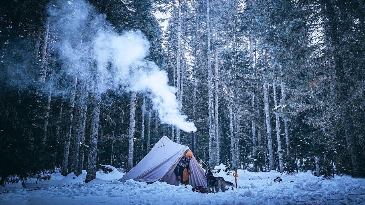 Kış Kampı Sobalı Çadır ve Yaban Hayatı Görüntüleri | Winter Bushcraft Tent - Woodstove & Wildlife