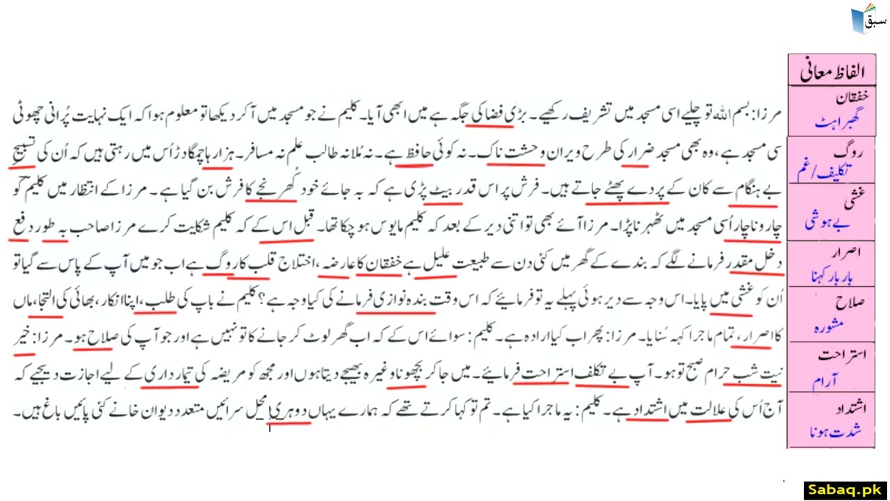 Urdu Reading Comprehension (Novel) توبتہ النصوح (ناول)-پڑھائی