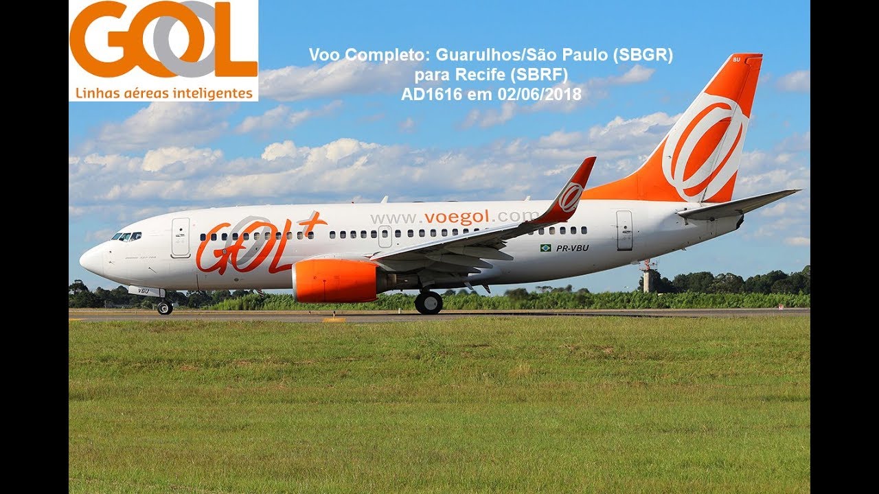 Полный рейс: Гуарульюс / Сан-Паулу (SBGR) в Ресифи (SBRF) B737-700 Gol Linhas Aéreas