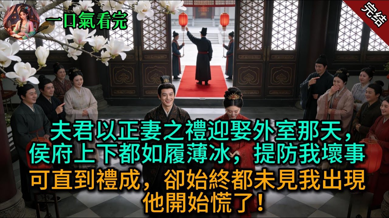 夫君以正妻之禮迎娶外室那天，侯府上下都如履薄冰，提防我壞事，可直到禮成，卻始終都未見我出現，他開始慌了！