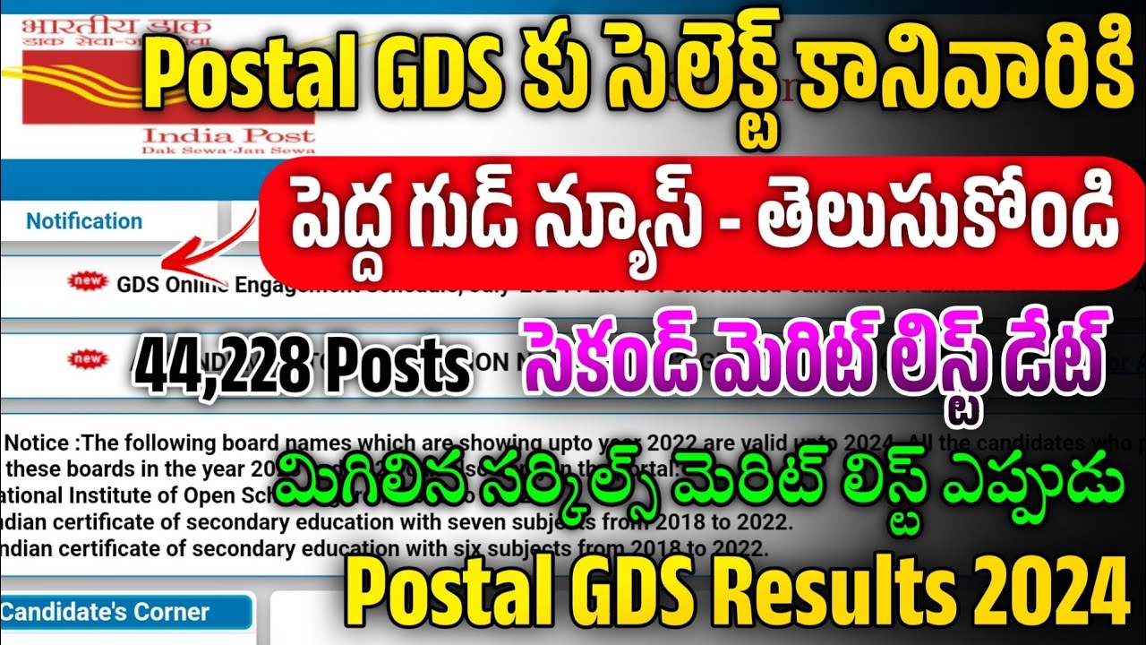 Postal GDS Results 2024 | Postal GDS Merit List 2024| Postal GDS Results 2024 In Telugu |Jobs 2024