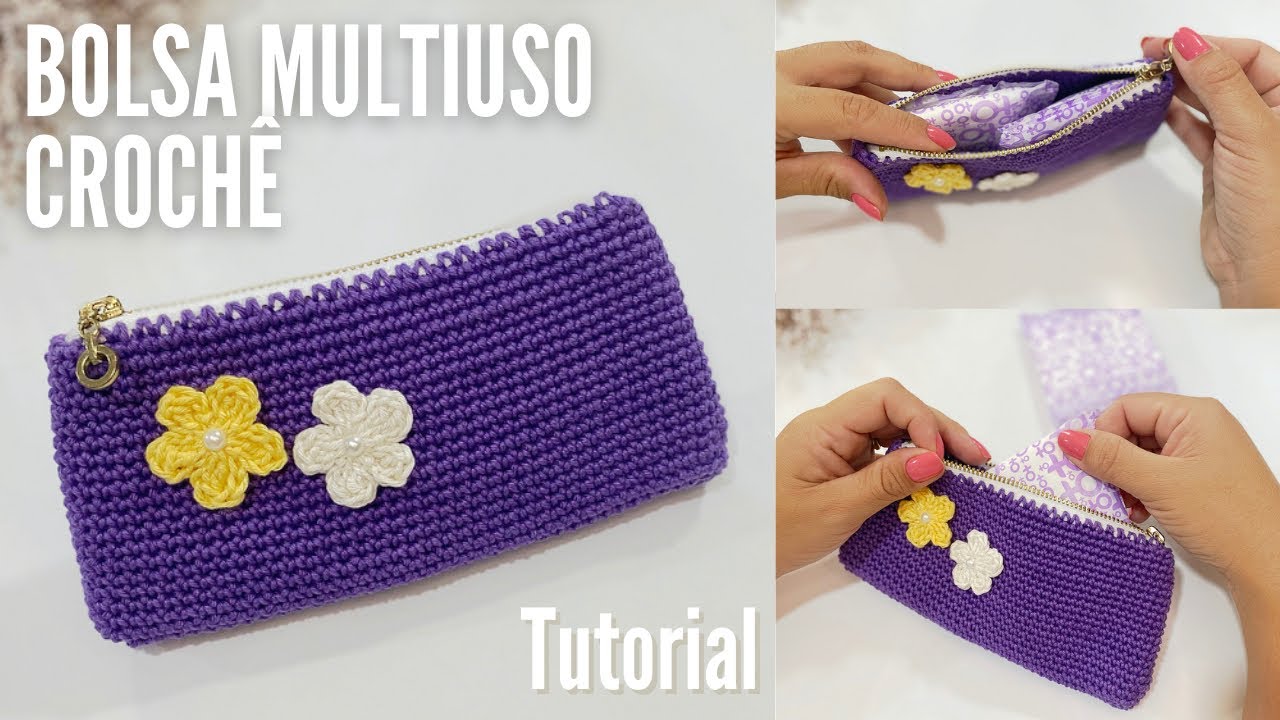 Bolsa Multiuso De Croche - Linda e Fácil - Bolsinha de Mão - Porta Absorvente - Porta Cartões PaP