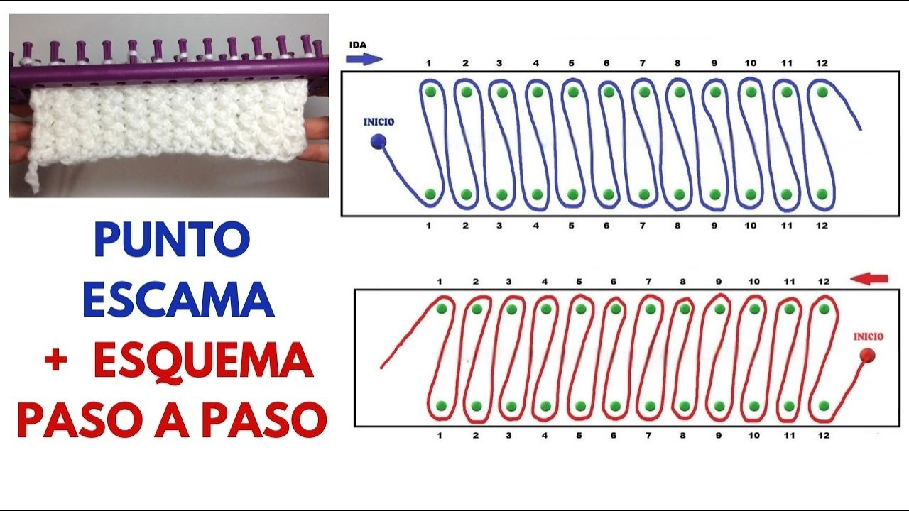 PUNTO ESCAMA en Telar CON ESQUEMA - Diagrama PASO A PASO