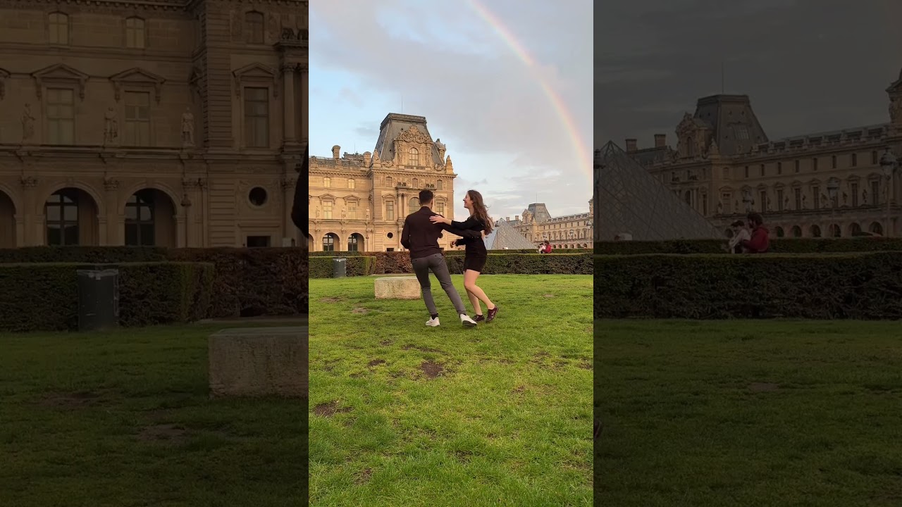 Social dancing in front of the Louvre in Paris 