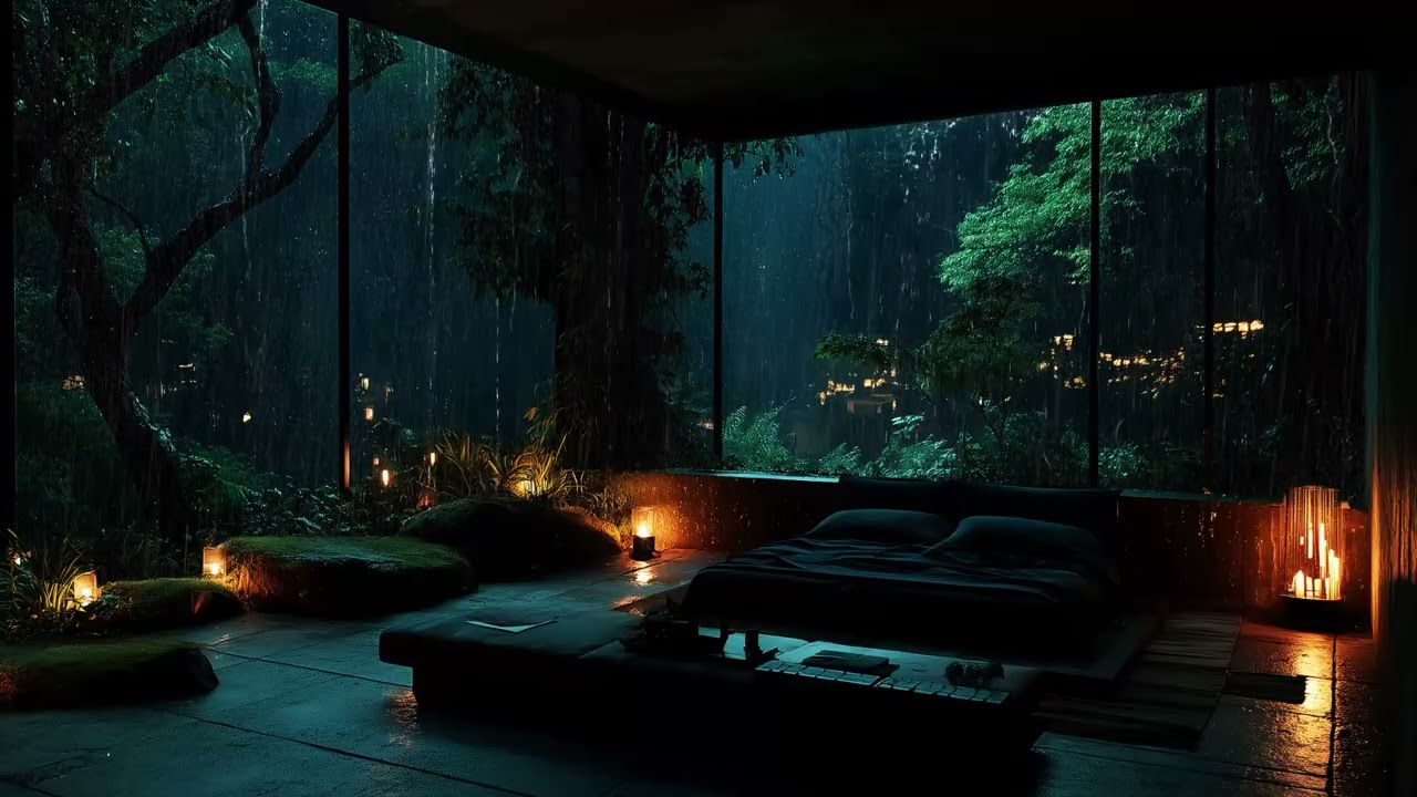 Gentle Rain and Piano in a Dark Room (No Ads) Quiet Ambience for Night Focus and Rest 🌧️