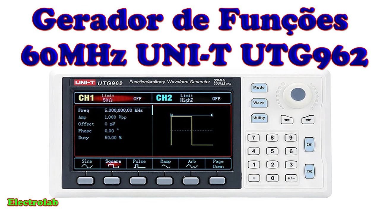 O completo gerador de sinais e funções com display grande da UNI T - UTG962 de 60MHz!