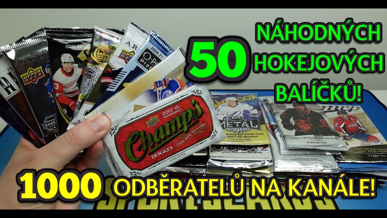 50 NÁHODNÝCH BALÍČKŮ! Oslavujeme 1000 Odběratelů na kanále! Hokej karty NHL! Unboxing!