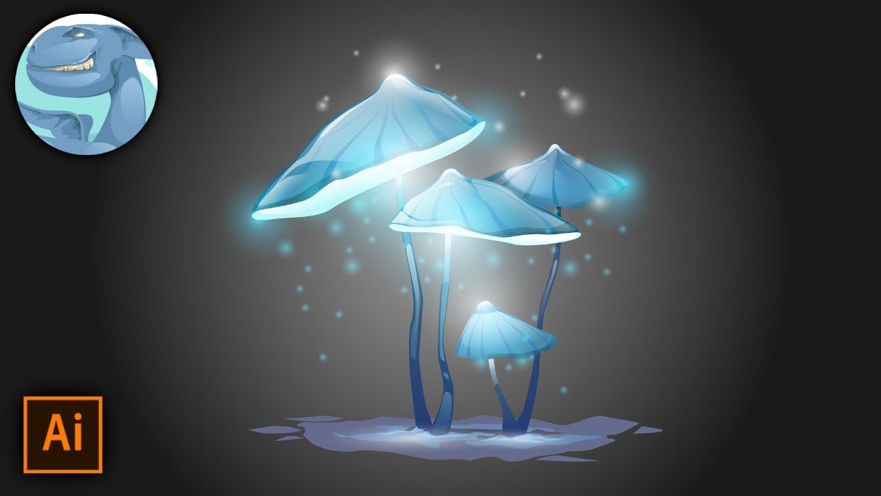 Luminous magic mushrooms. Vector drawing with Adobe Illustrator.