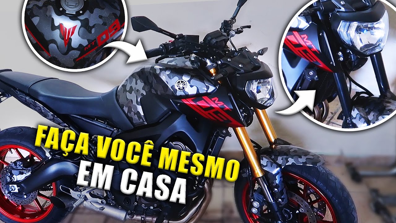 COMO ENVELOPAR AS BENGALAS DA MOTO EM CASA - MT 09 CAMUFLADA