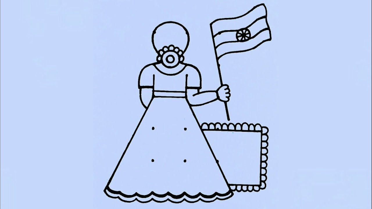 Traditional girl drawing with flag from 3×6 dots / Independence day drawing / Republic day drawing