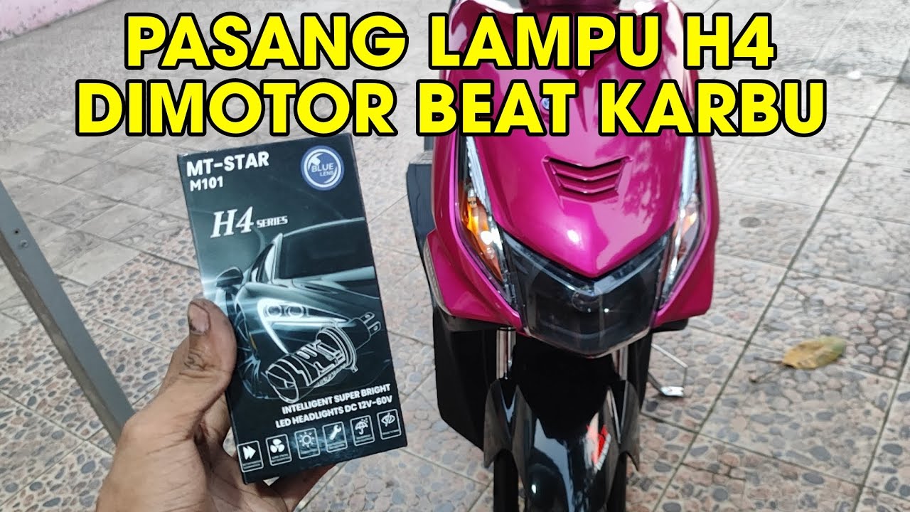PASANG LAMPU H4 DI MOTOR BEAT KARBU || CAHAYA TERANG MIRIP BILED