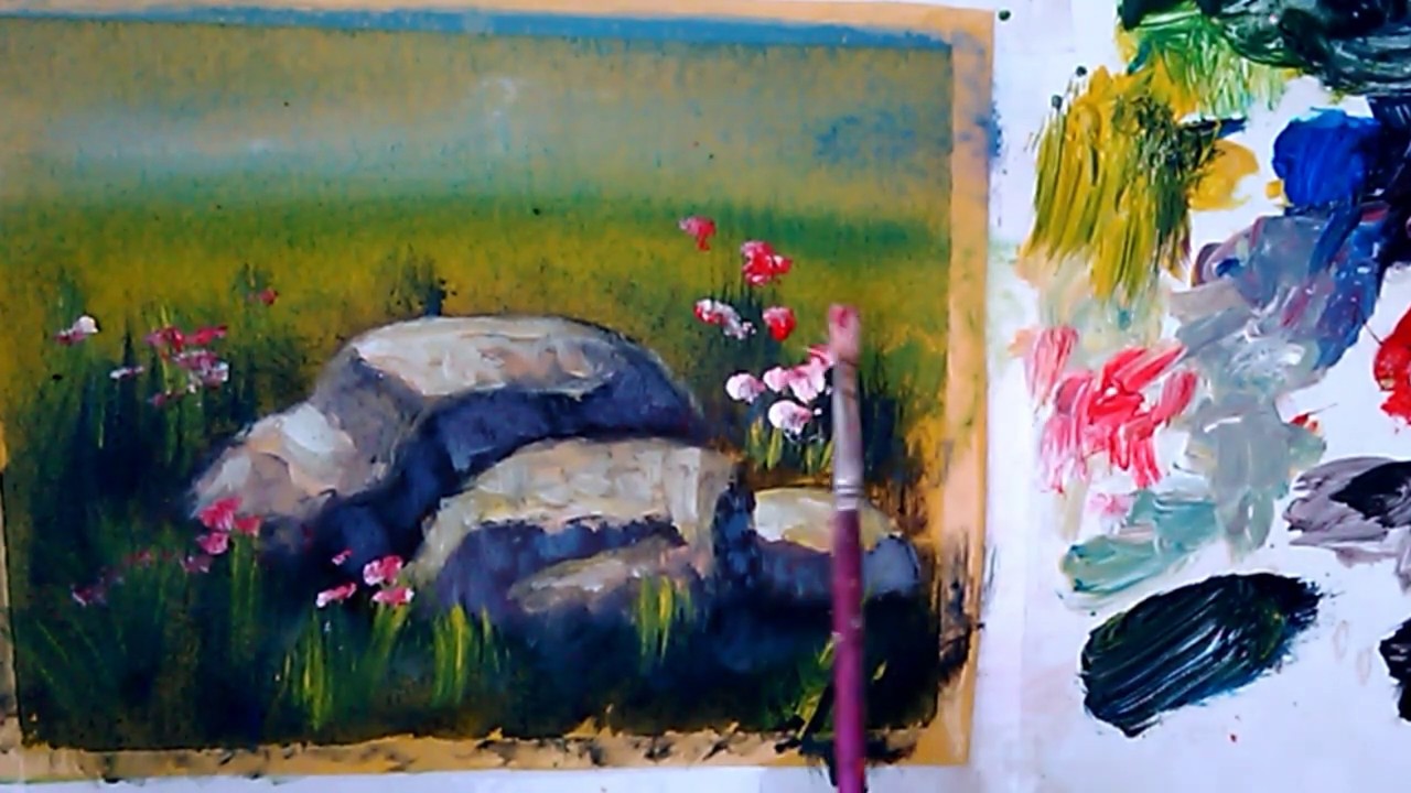 #41.Fácil!!.Aprende a pintar rocas o PIEDRAS y flores del campo