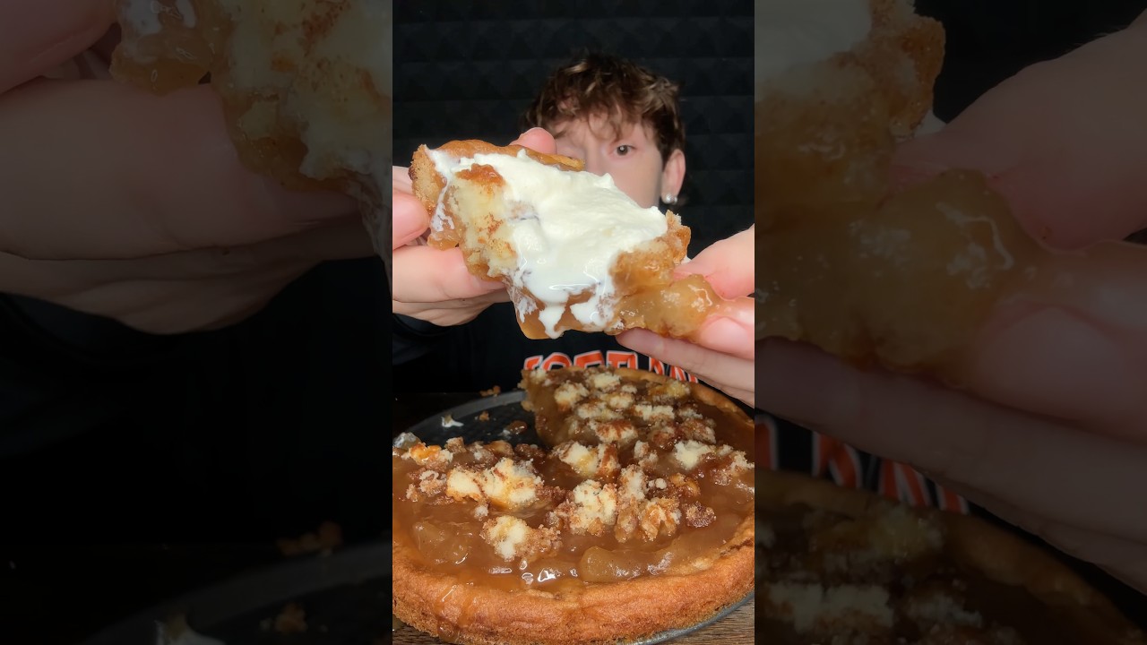 caramel apple cookie pie mukbang asmr 🍎😋 #shorts #mukbang #asmr #dessert #apple #pie