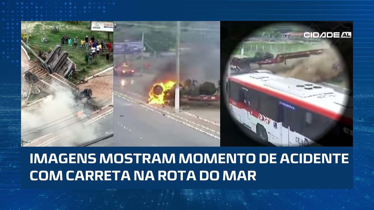 Câmeras registram momento exato do tombamento de uma carreta na Rota do Mar