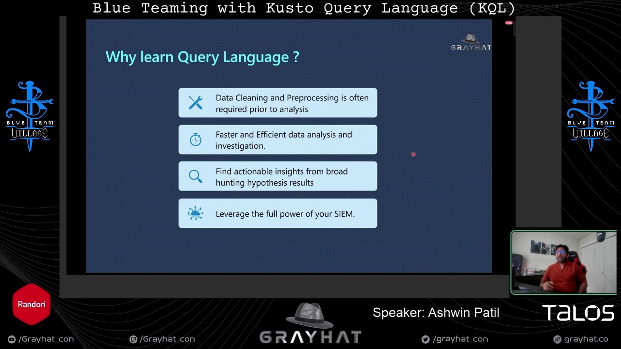 GrayHat 2020 - Blue Teaming with Kusto Query Language, KQL - Ashwin Patil