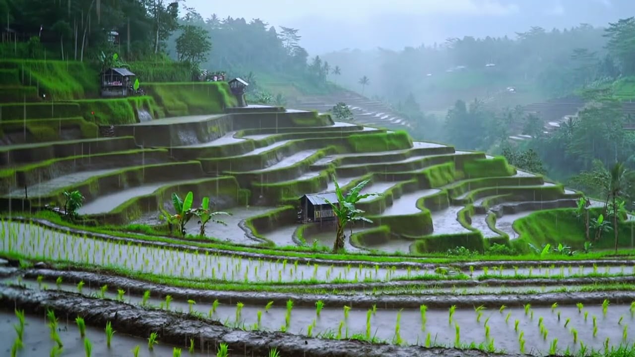 Heavy Rain in the Countryside Creates a Comfortable Atmosphere, Relieves Stress and Insomnia