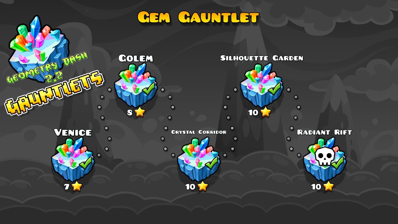 Gem Gauntlet - All Levels (All Coins + Rewards) | Geometry Dash 2.2