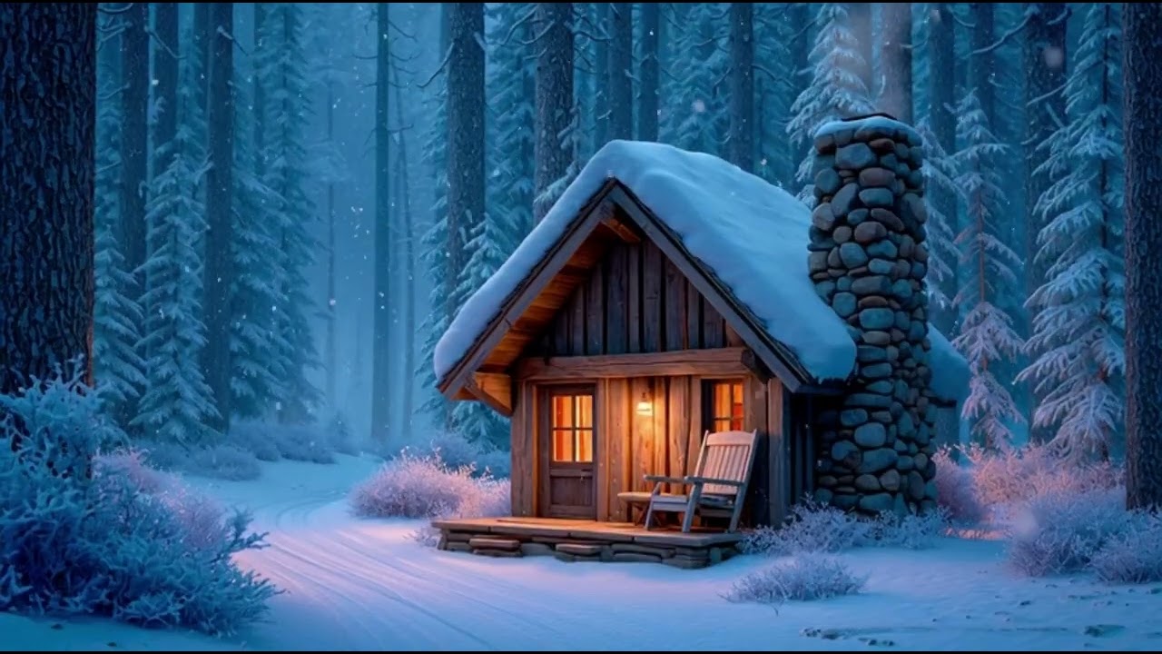 8 Hours of Snowy Log Cabin Ambience ❄️ Cozy Winter Forest & Relaxing Music for Sleep, Study, Chill
