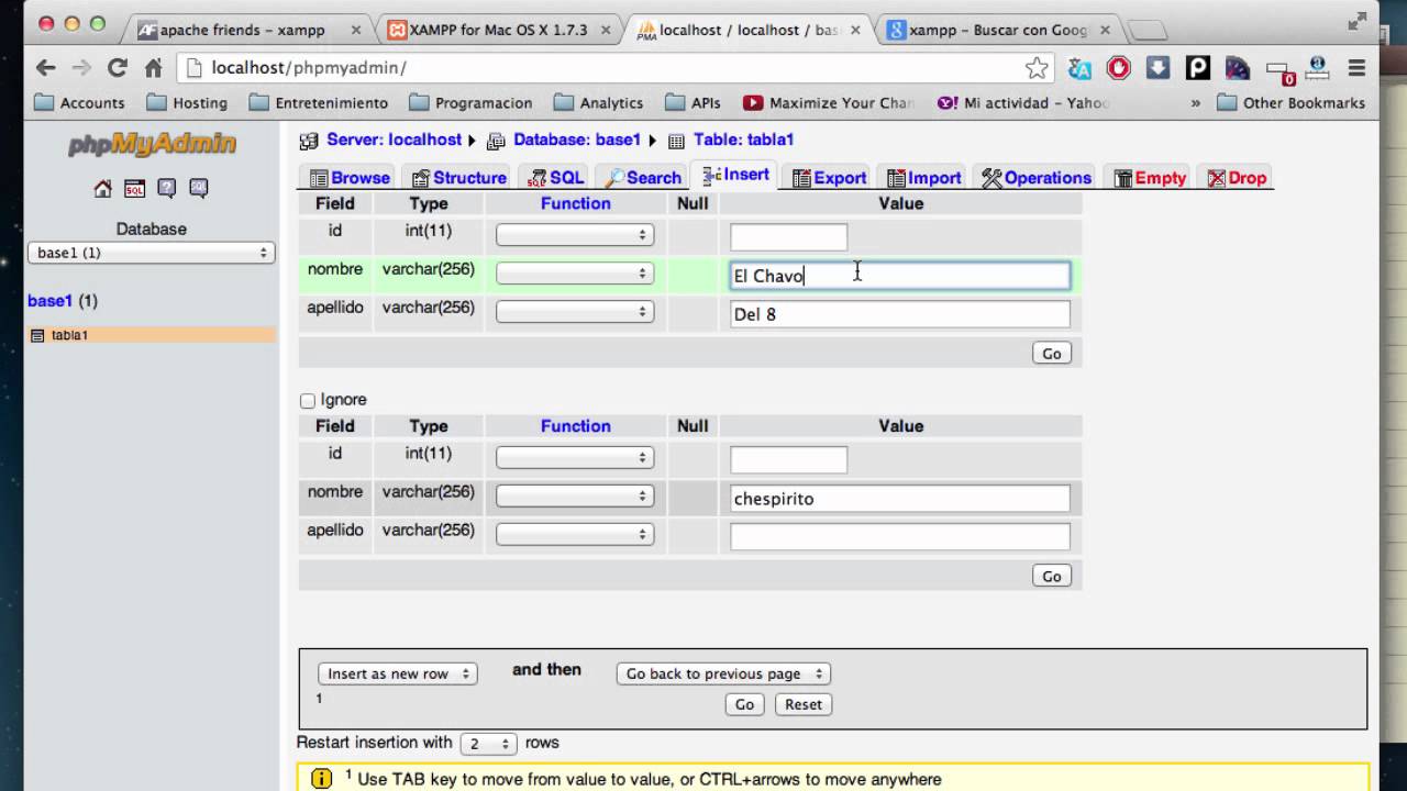 PHPmyAdmin y Mysql  Añadir:Insertar registros a tabla por medio de formulario