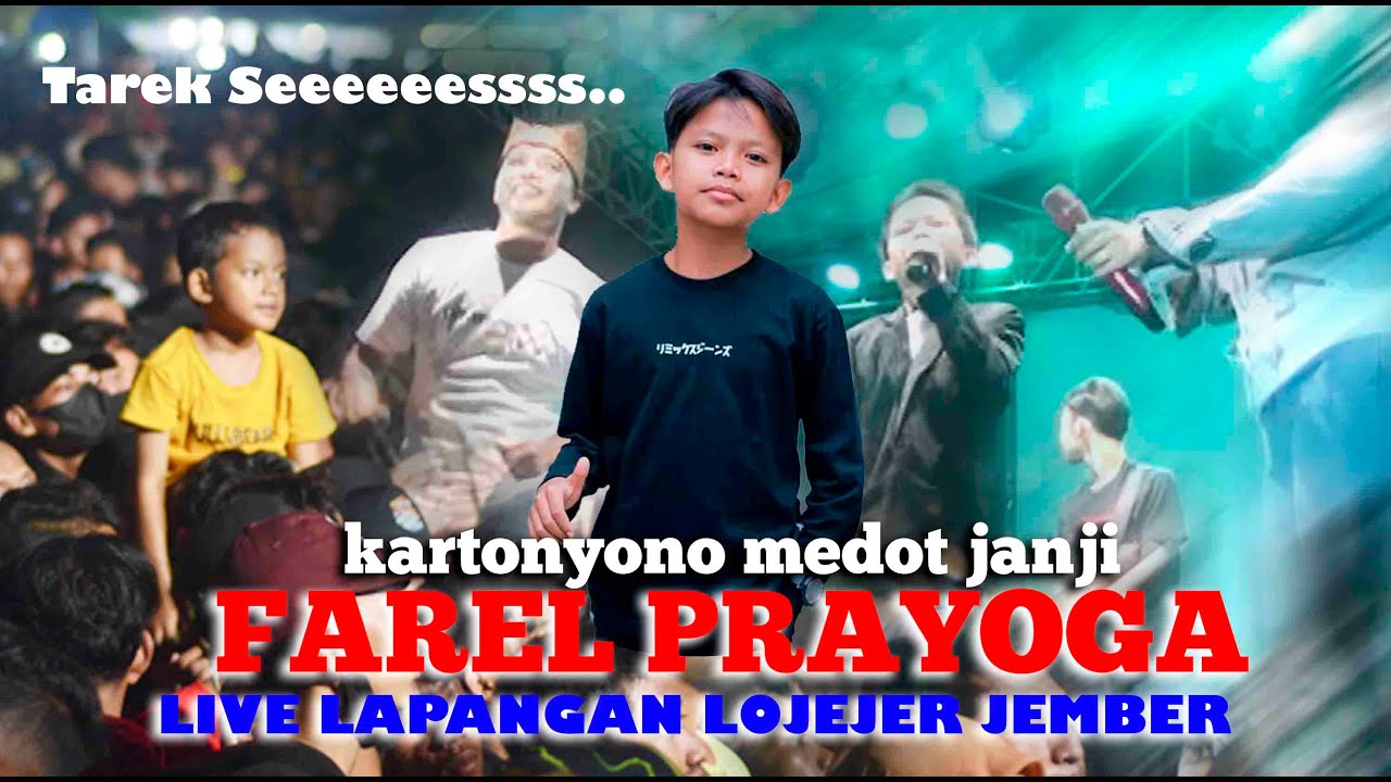 Farel Prayoga Ambyar menyayikan kartonyono ngawi medot janji di lapangan lojejer Jember