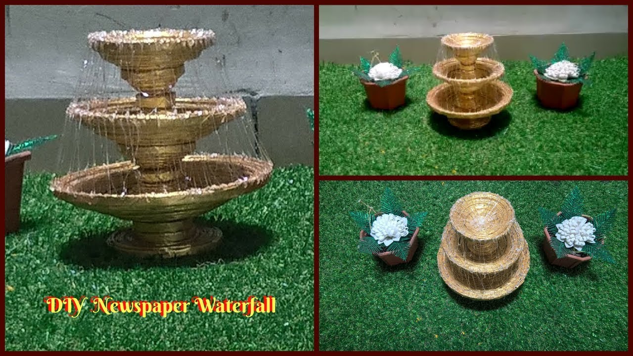 How to Make Newspaper Waterfall Showpiece | Water Fountain out of Paper