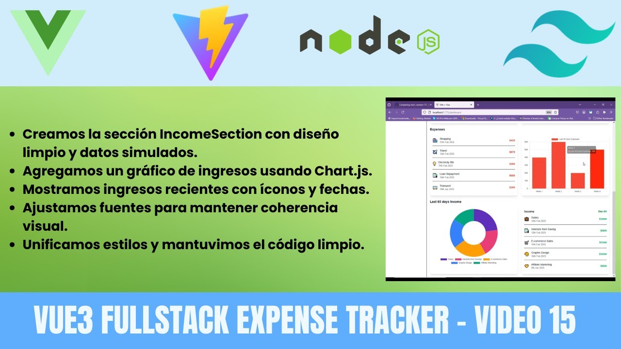 EXPENSE TRACKER EN VUE 3: Income Section | Gráfica de Ingresos +  Tailwind & Chart.js 💰 │[Video 15]