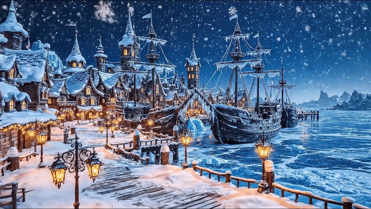 Winter Fantasy Port City | Relaxing Ambient Music for Deep Sleep & Study, Stress Relief