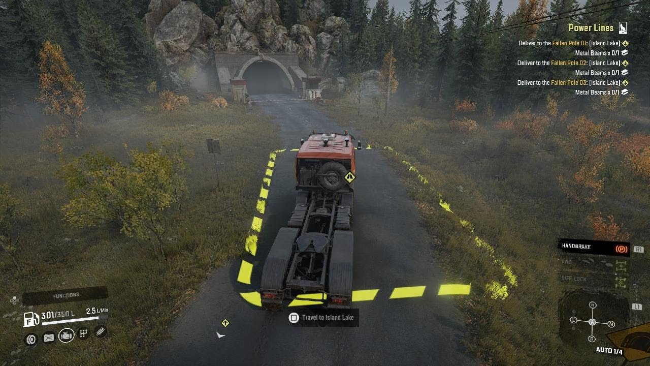 SnowRunner power lines delivering metal beams