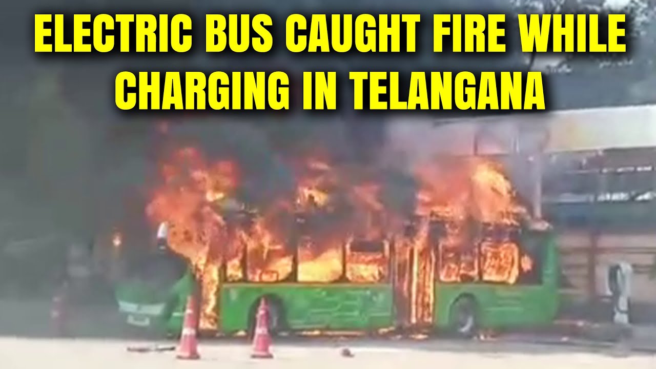 BYD electric bus caught fire while kept on charging in Telangana, India.