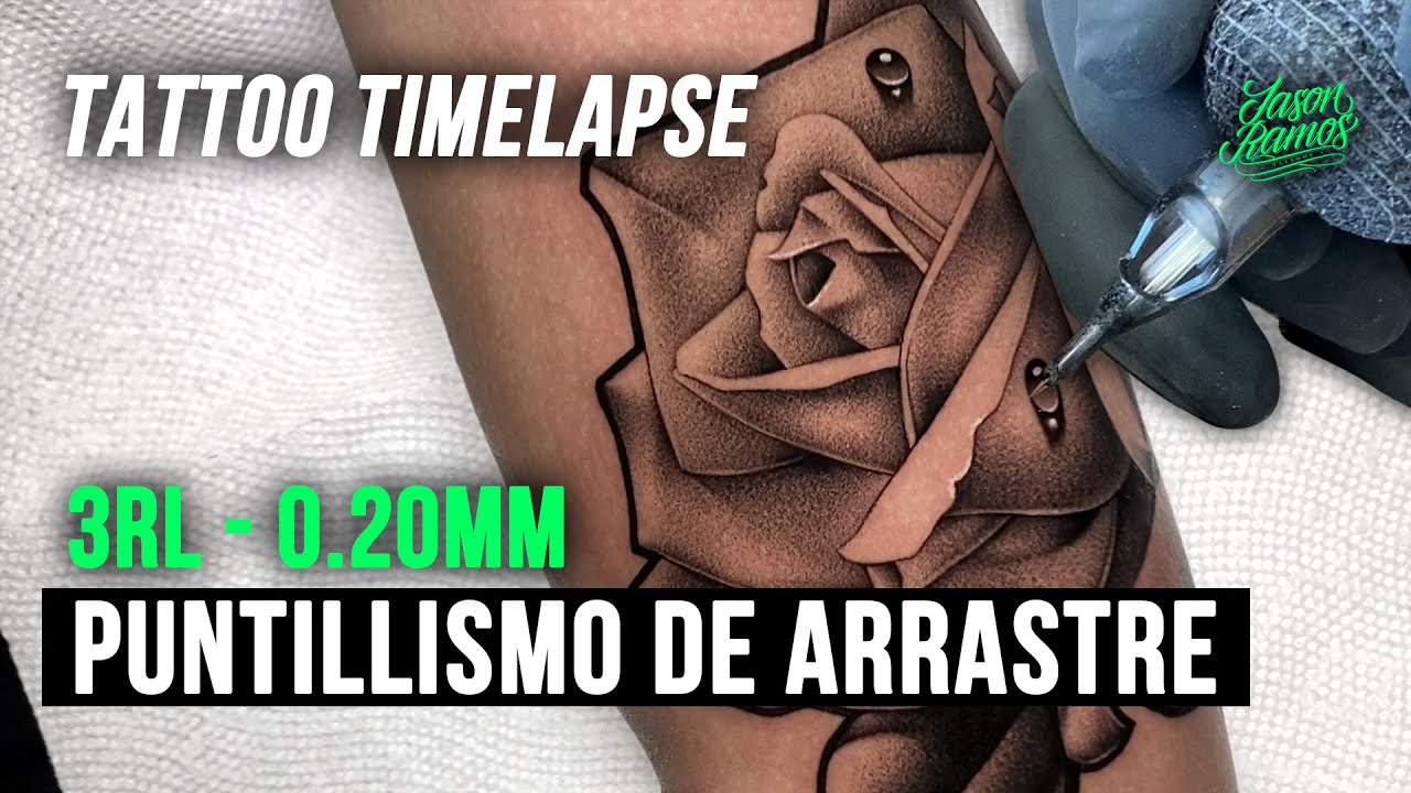 ROSA Realista TATTOO Timelapse Puntillismo de Arrastre 3rl // Dot Shading Rose TATTOO / Whip Shading