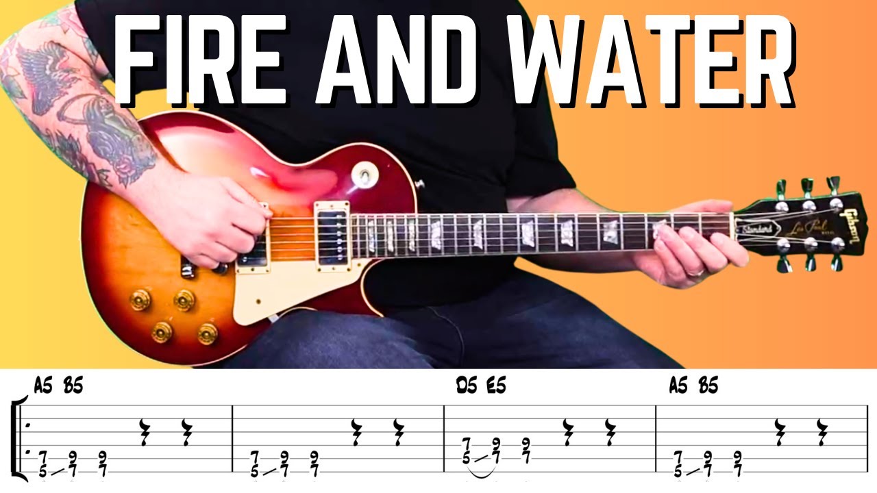 Free - Fire and Water Guitar Lesson w/ FREE TABS PDF (Blues Rock Guitar Tutorial)