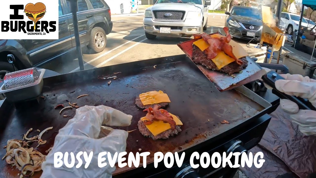 POV BUSY OUTDOOR EVENT TENT COOKING | smashed burgers & loaded fries 🍟