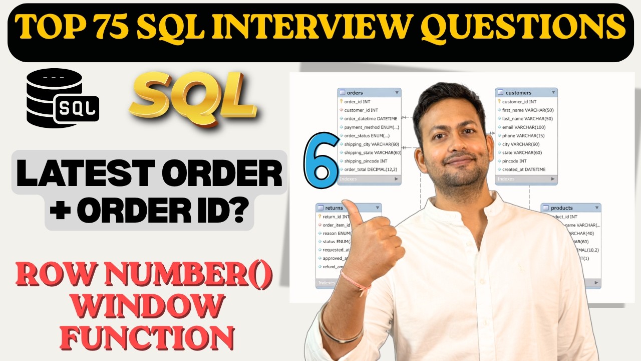 SQL - Customer's Latest Order With Order ID | Top 75 SQL Coding Interview Questions Series